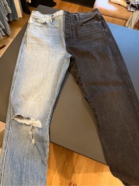 Frame Denim Women’s Two-Tone Straight Jeans — Light Blue & Black